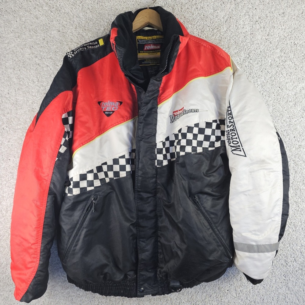 Vintage Reima Motorsports Snowmobile Sports Checkered Flag Jacket Mens Size 2XL
